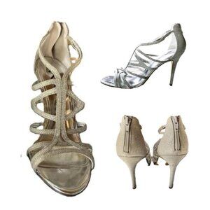 Touch of Nina Silver Strappy Sandals, 9M (39 EU), 4" Heel